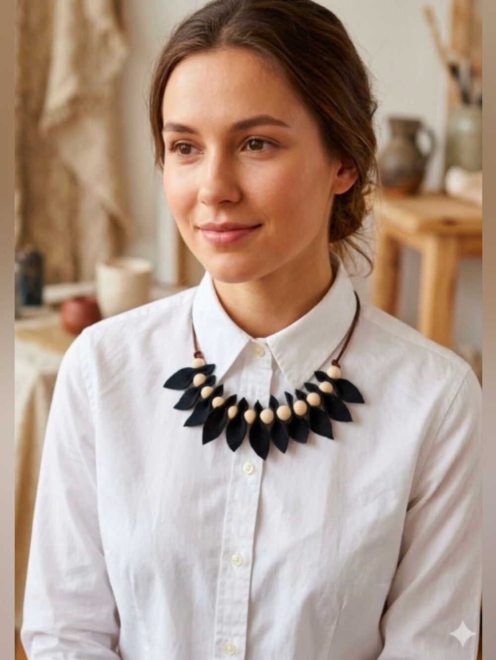 Handmade Genuine Suede Natural Wood Necklace Choker Bracelet Black #04